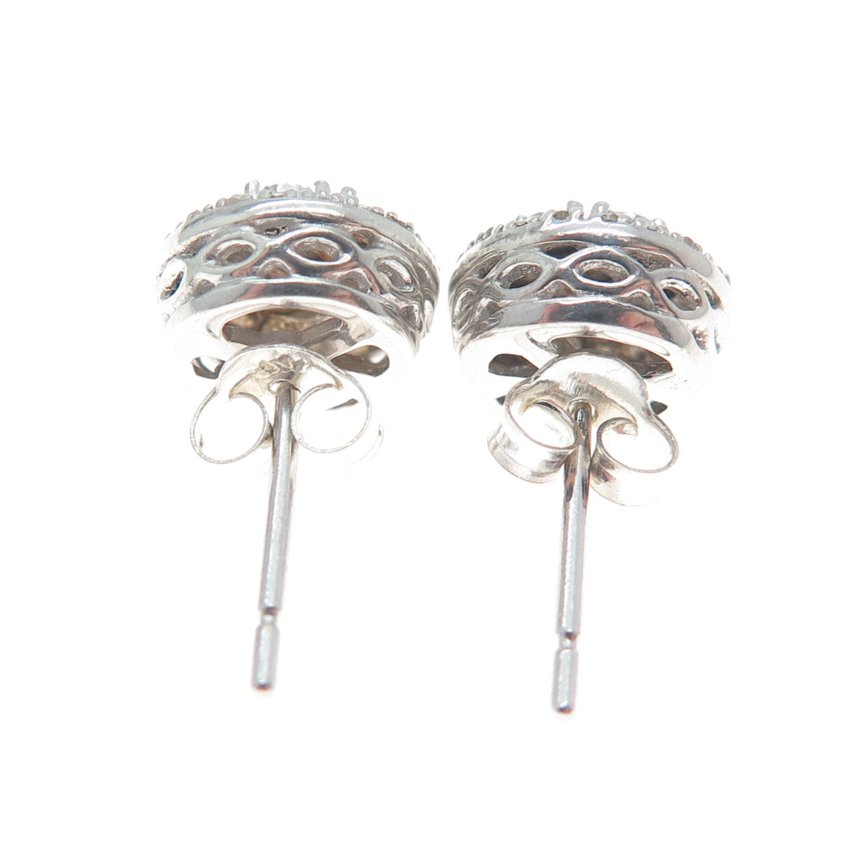 925 Sterling Silver Real Round-Cut Diamond Stud Earrings