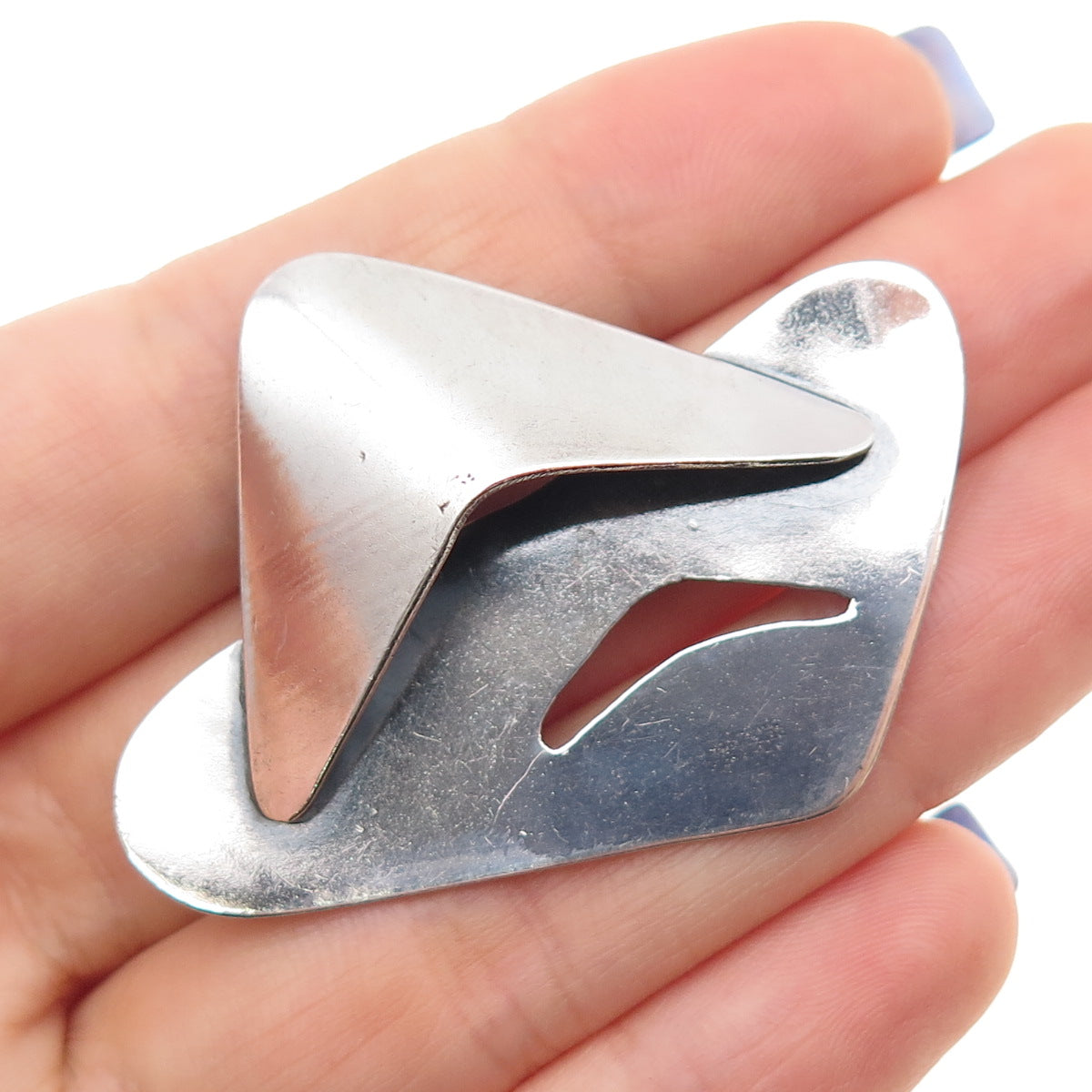 925 Sterling Silver Vintage Modernist Oxidized Pin Brooch