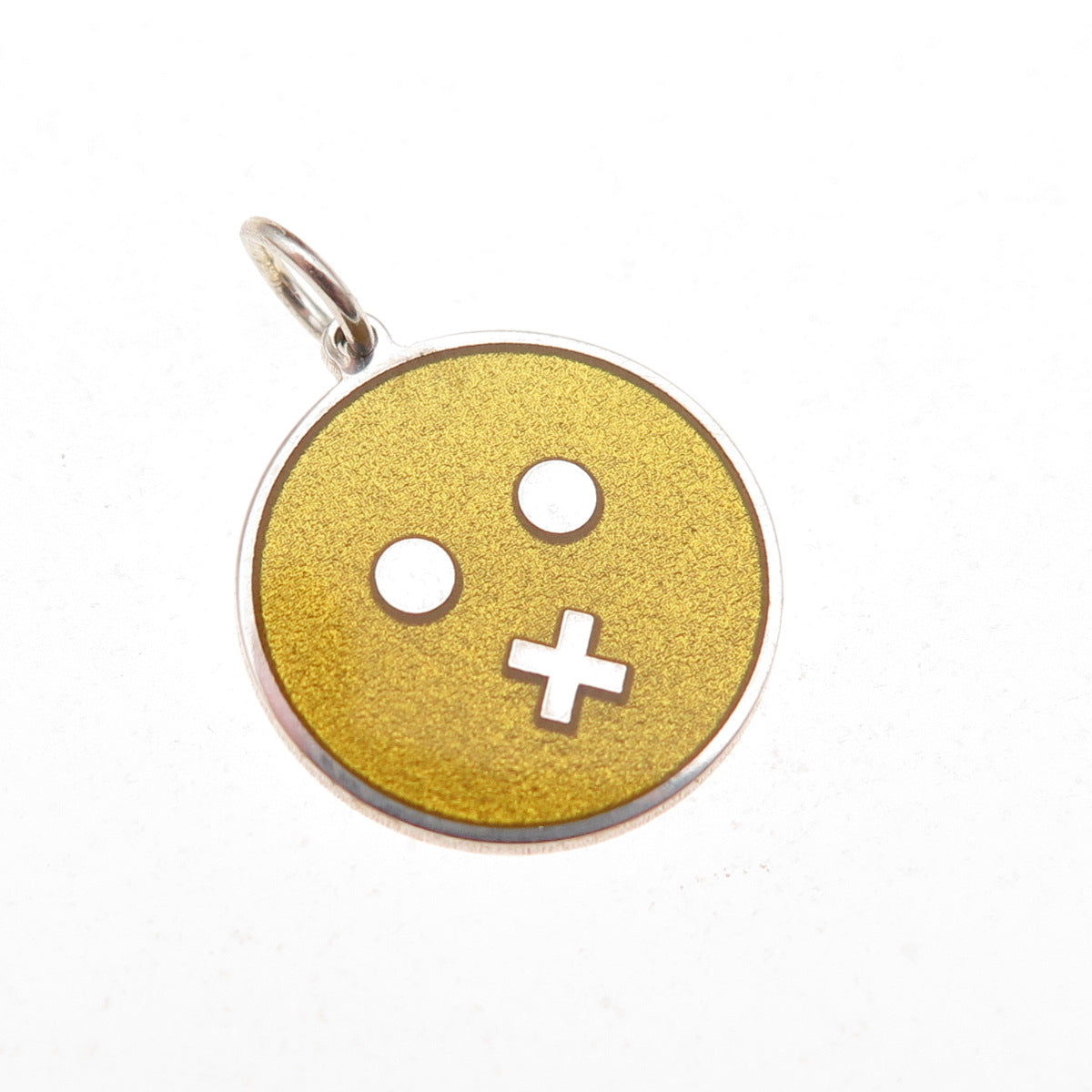 925 Sterling Silver Yellow Enamel Cross Mouth Face Emoji Charm Pendant