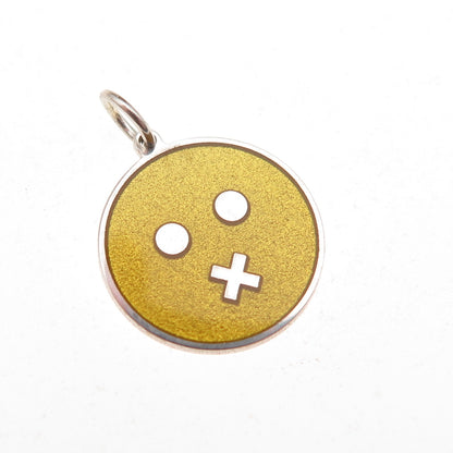 925 Sterling Silver Yellow Enamel Cross Mouth Face Emoji Charm Pendant