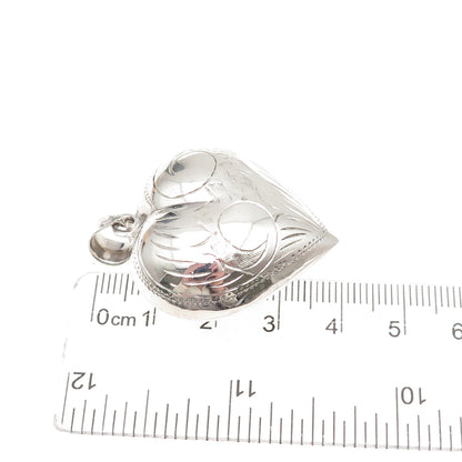 925 Sterling Silver Vintage Engraved Puffy Heart Charm Pendant
