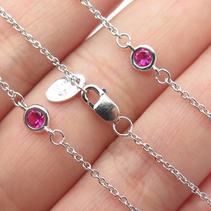 925 Sterling Silver Lab-Created Pink Sapphire By The Yard Chain Necklace 24"