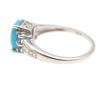 Chuck Clemency 925 Sterling Silver Real Turquoise & Tanzanite Ring Size 6