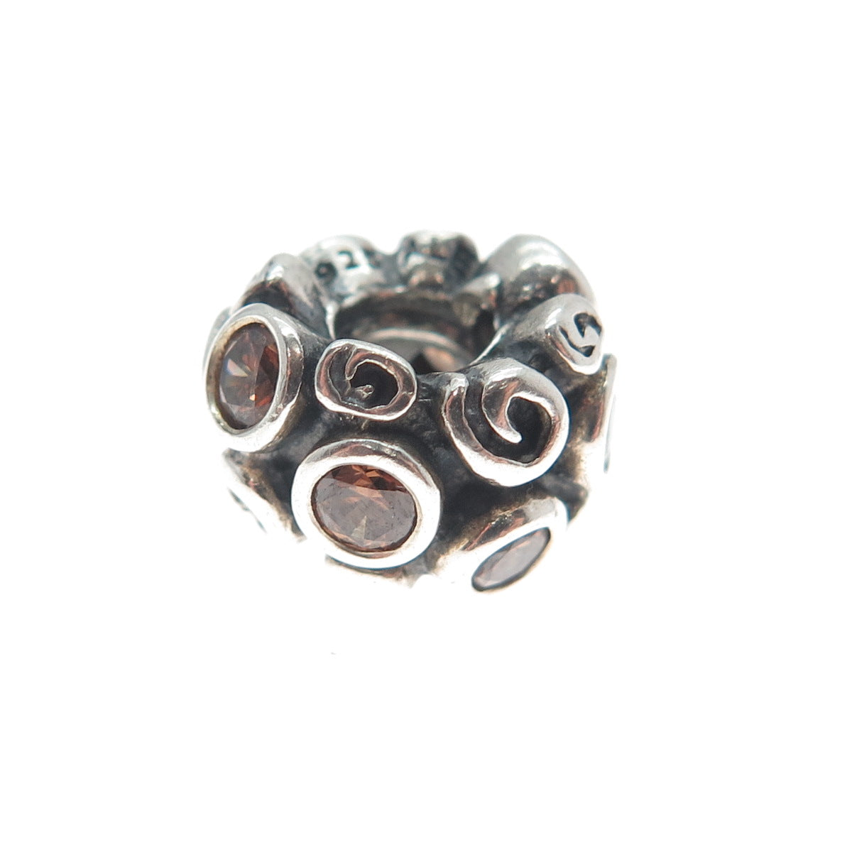 PANDORA 925 Sterling Silver Smoky C Z Spiral Bead Charm