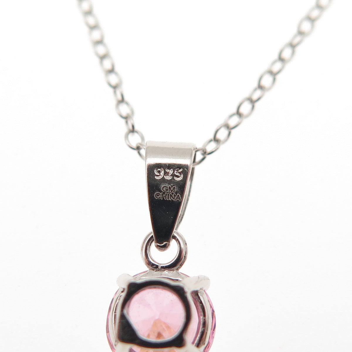 925 Sterling Silver Round-Cut Pink C Z Cable Chain Necklace 16-18"