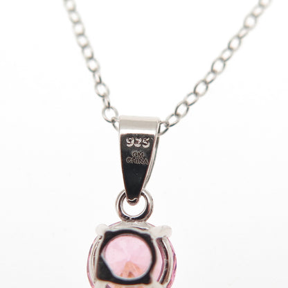 925 Sterling Silver Round-Cut Pink C Z Cable Chain Necklace 16-18"