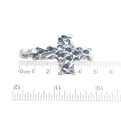 925 Sterling Silver Vintage Modernist Cross Oxidized Charm Pendant