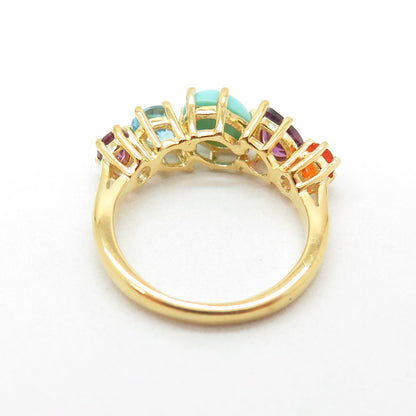 925 Sterling Silver Gold Plated Turquoise Opal Topaz Tourmaline Ring Size 5.25