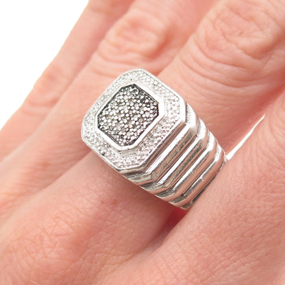 925 Sterling Silver Real Round-Cut Diamond Ring Size 10