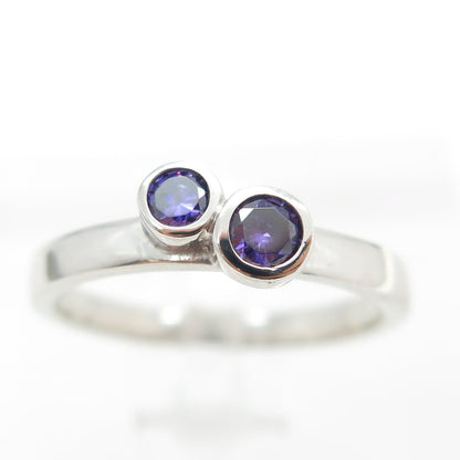 925 Sterling Silver Round-Cut Purple C Z Ring Size 7