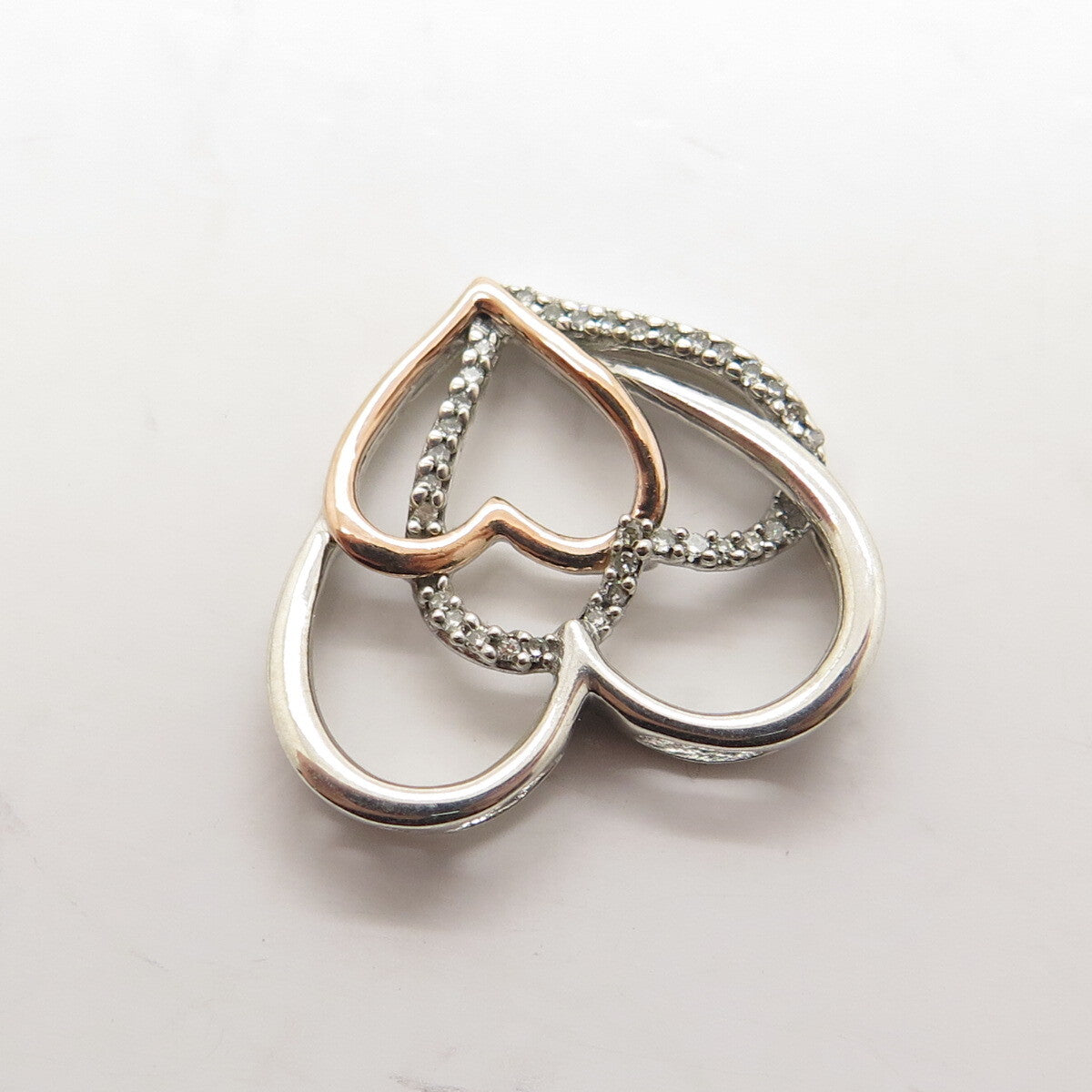 ALWAND VAHAN 14K Rose Gold & 925 Sterling Silver Diamond Heart Slide Pendant