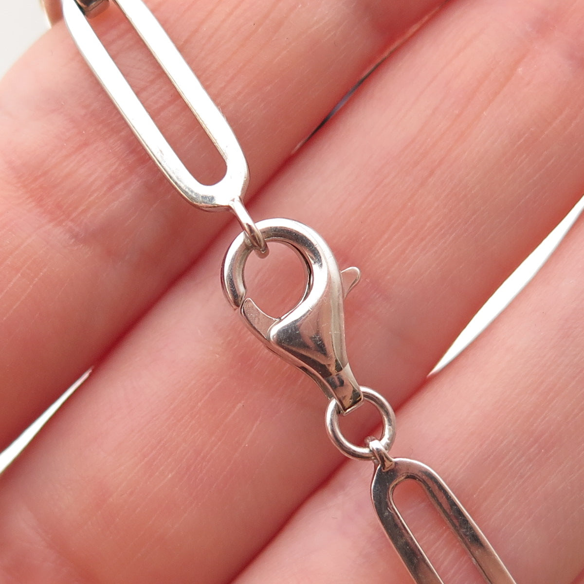 925 Sterling Silver Real Round-Cut Diamond Paperclip Link Bracelet 7.25"