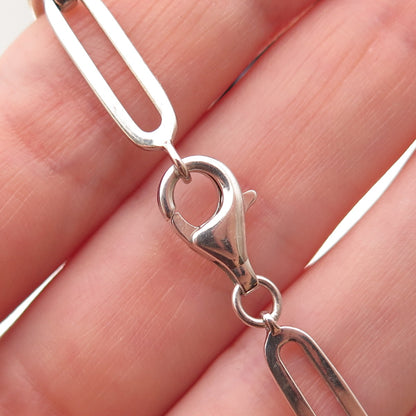 925 Sterling Silver Real Round-Cut Diamond Paperclip Link Bracelet 7.25"