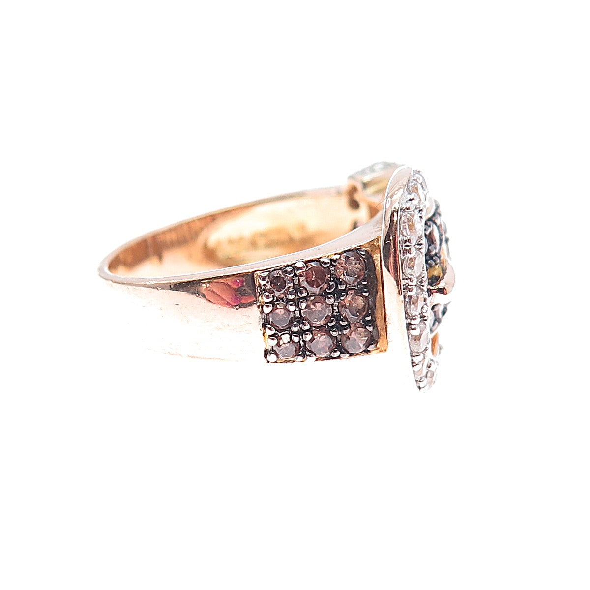 ROSS SIMONS Sterling Silver Gold Plated Cognac & White C Z Buckle Ring Size 7