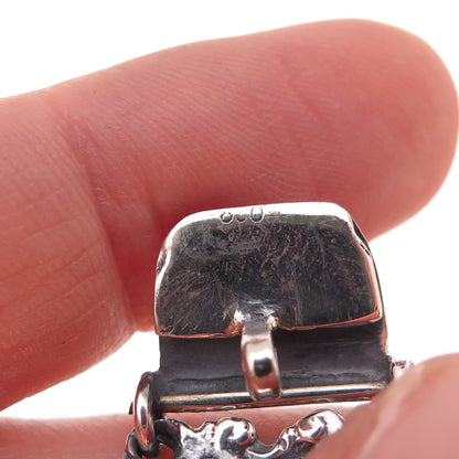 800 Silver Antique Art Deco Floral Panel Link Oxidized Bracelet 7"