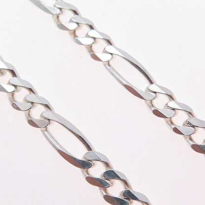 PAGODA 925 Sterling Silver Vintage Italy Figaro Chain Necklace 22"