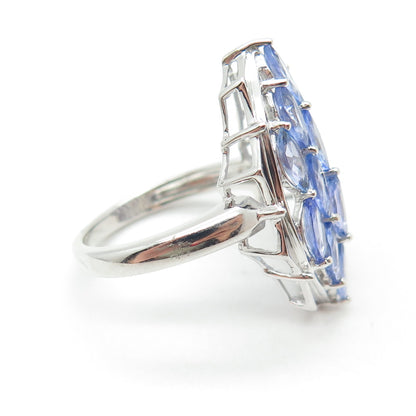 DSMK 925 Sterling Silver Marquise-Cut Tanzanite Gem Statement Ring Size 7.25
