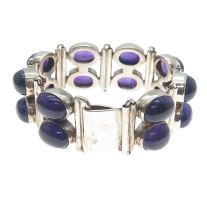 925 Sterling Silver Vintage Real Amethyst Cluster Link Solid 84.3g Bracelet 7"