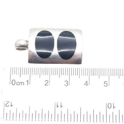 925 Sterling Silver Vintage Real Black Onyx Modernist Charm Pendant