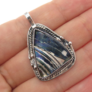 925 Sterling Silver Vintage Roman Glass Modernist Charm Pendant