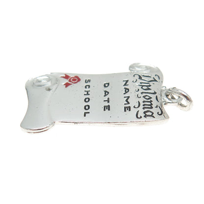 925 Sterling Silver Vintage Enamel Diploma Graduation Charm Pendant
