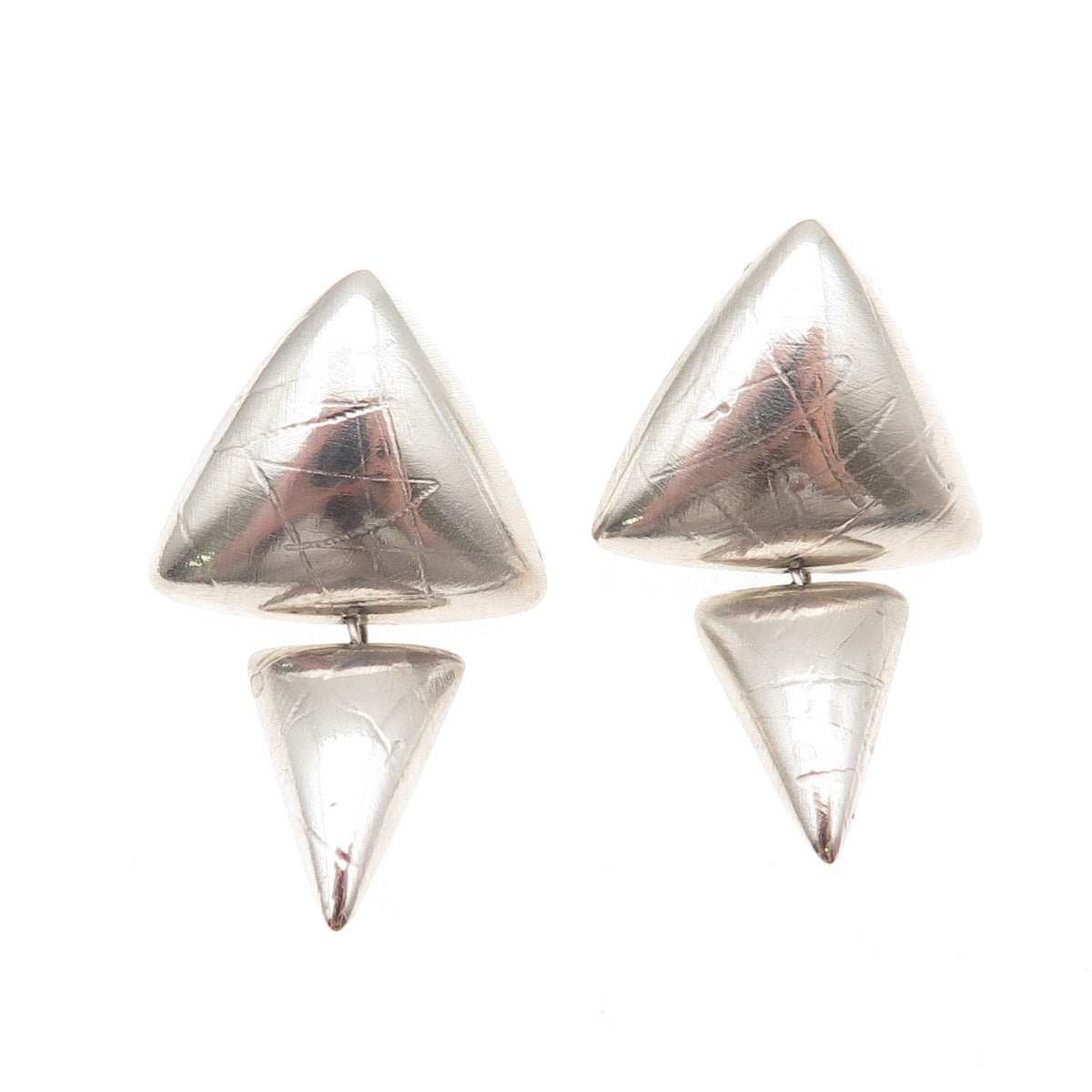 925 Sterling Silver Vintage Modernist Triangle Dangle Earrings