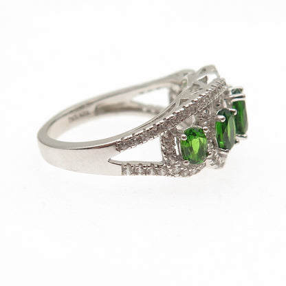 925 Sterling Silver Real Chrome Diopside & White Topaz Ring Size 7