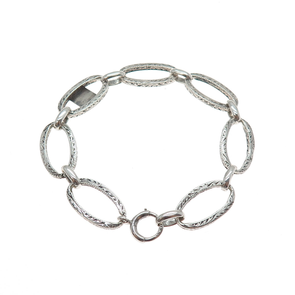 925 Sterling Silver Antique Delta Epsilon Phi Sorority Oval Link Bracelet 6.25"