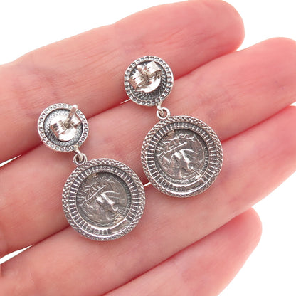 D'Joy 925 Sterling Silver Real Turquoise Washington Quarter Coin Dangle Earrings