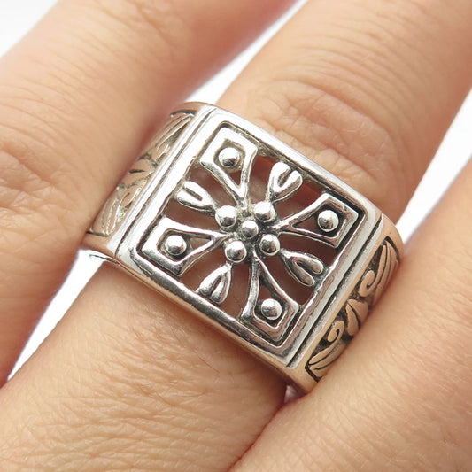 925 Sterling Silver Vintage Ornate Square Signet Ring Size 6.5