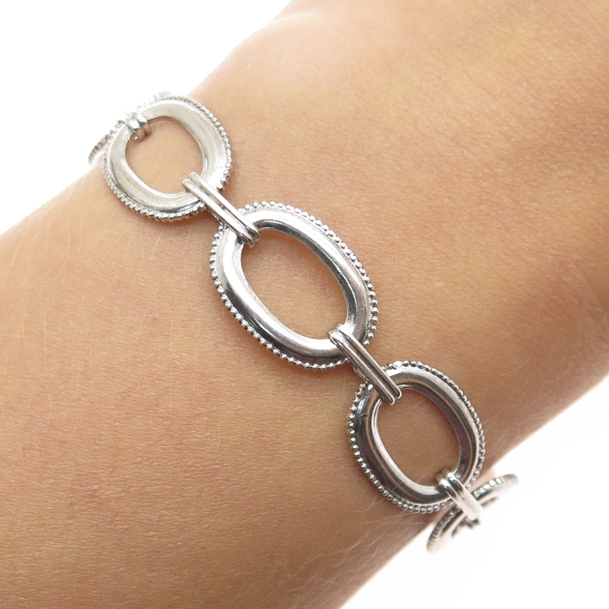 W. E. RICHARDS 925 Sterling Silver Antique Art Deco Oval Link Bracelet 6.25"