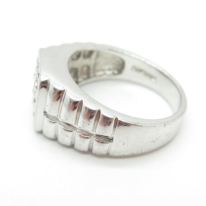 925 Sterling Silver Vintage Round-Cut Shaped C Z Ribbed Ring Size 11