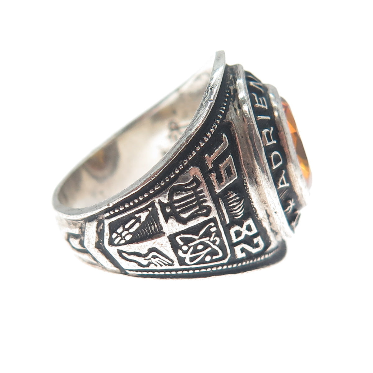 REED & CO Sterling Vintage 1982 Yellow Topaz Adrien Block School Ring Size 6.5