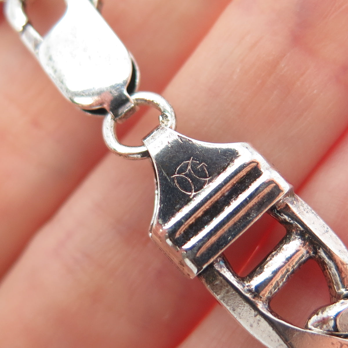 925 Sterling Silver Vintage Italy Anchor Mariner Link Bracelet 8.75"