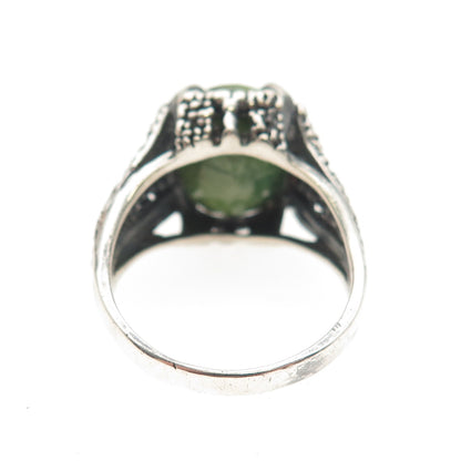 925 Sterling Silver Vintage Real Emerald Modernist Oxidized Ring Size 9.75