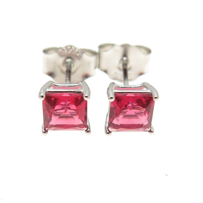 925 Sterling Silver Princess-Cut Shaped Fancy Pink C Z Stud Earrings