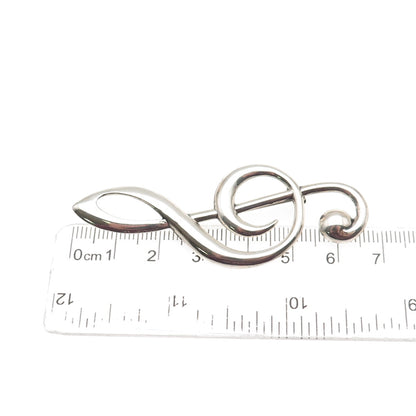 BEAU 925 Sterling Silver Vintage Treble Clef Oxidized Pin Brooch
