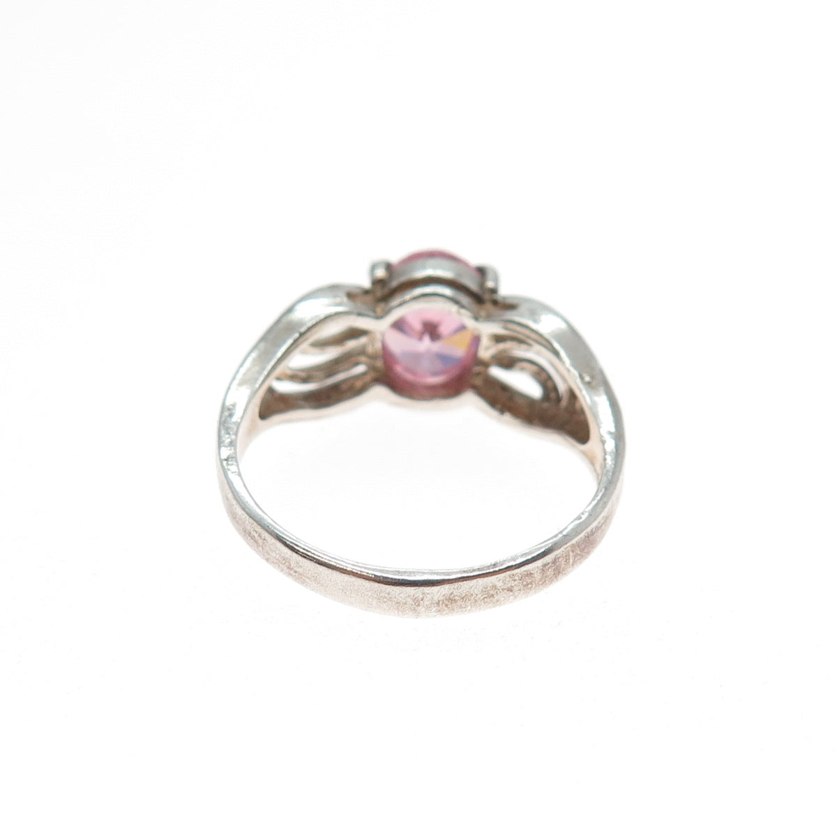 925 Sterling Silver Vintage Oval-Cut Pink C Z Modernist Ring Size 7