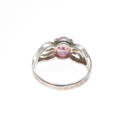 925 Sterling Silver Vintage Oval-Cut Pink C Z Modernist Ring Size 7