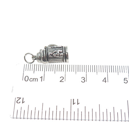 925 Sterling Silver Vintage Beer Stein Oxidized Minimalist Locket Charm Pendant