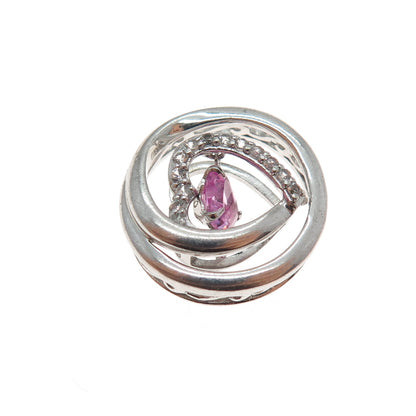 SAI 925 Sterling Real Heart-Cut Pink & Round-Cut White Topaz Mini Slide Pendant