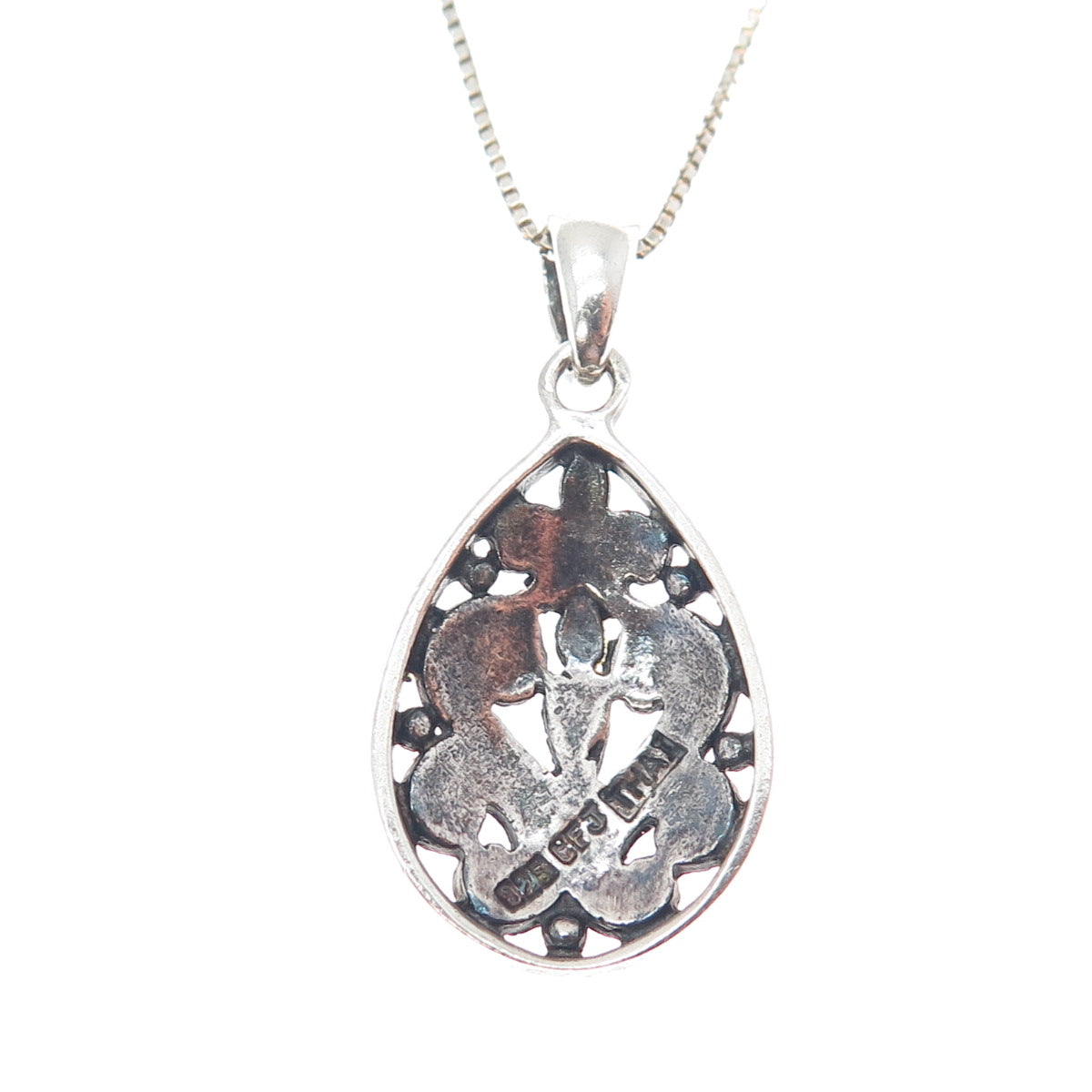 CFJ Collins Fine Sterling Silver Vintage Ornate Oxidized Box Chain Necklace 18"