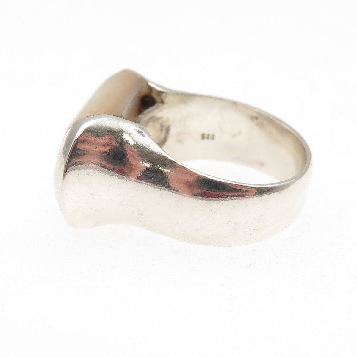 925 Sterling Silver Vintage Real MOP Modernist Ring Size 7
