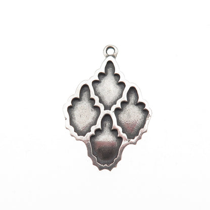 925 Sterling Silver Vintage Modernist Floral Oxidized Charm Pendant