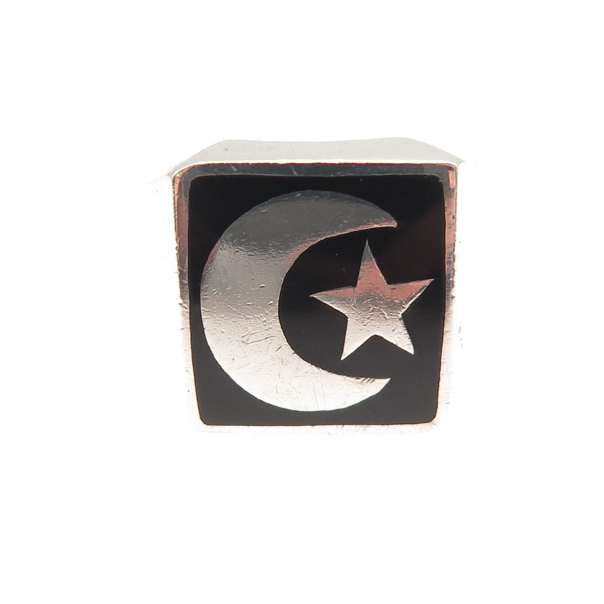 925 Sterling Vintage Mexico Real Black Onyx Crescent Moon & Star Ring Size 7