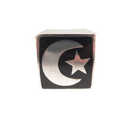 925 Sterling Vintage Mexico Real Black Onyx Crescent Moon & Star Ring Size 7