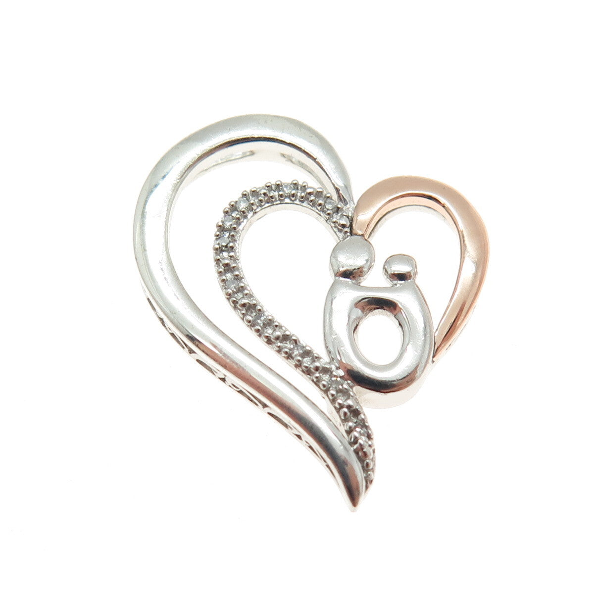 ALWAND VAHAN 10K Rose Gold 925 Sterling Diamond Mom & Chid Heart Slide Pendant