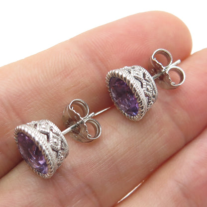 JUDITH RIPKA 925 Sterling Silver Real Amethyst Stud Earrings