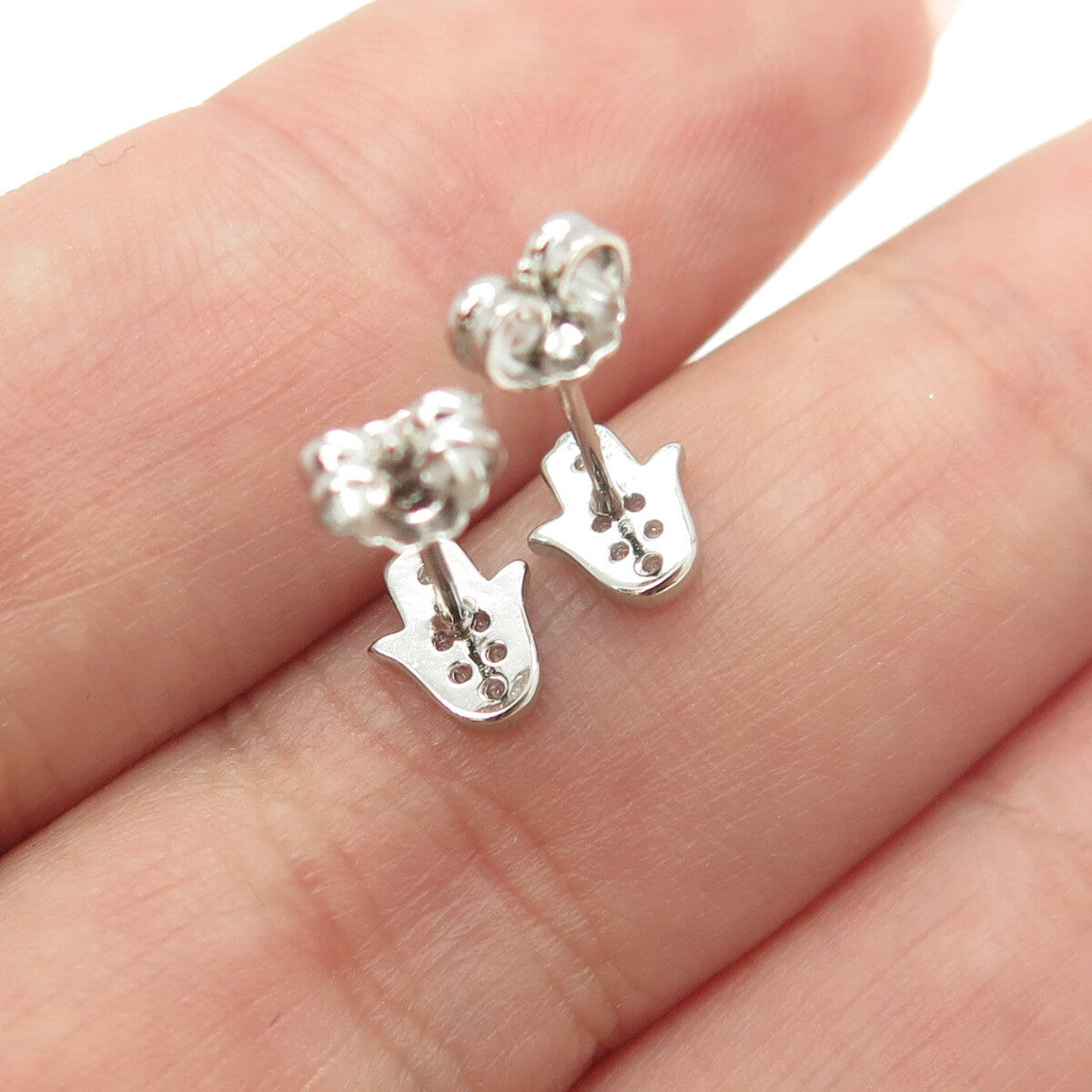 925 Sterling Silver Round-Cut C Z Hamsa Amulet Stud Earrings