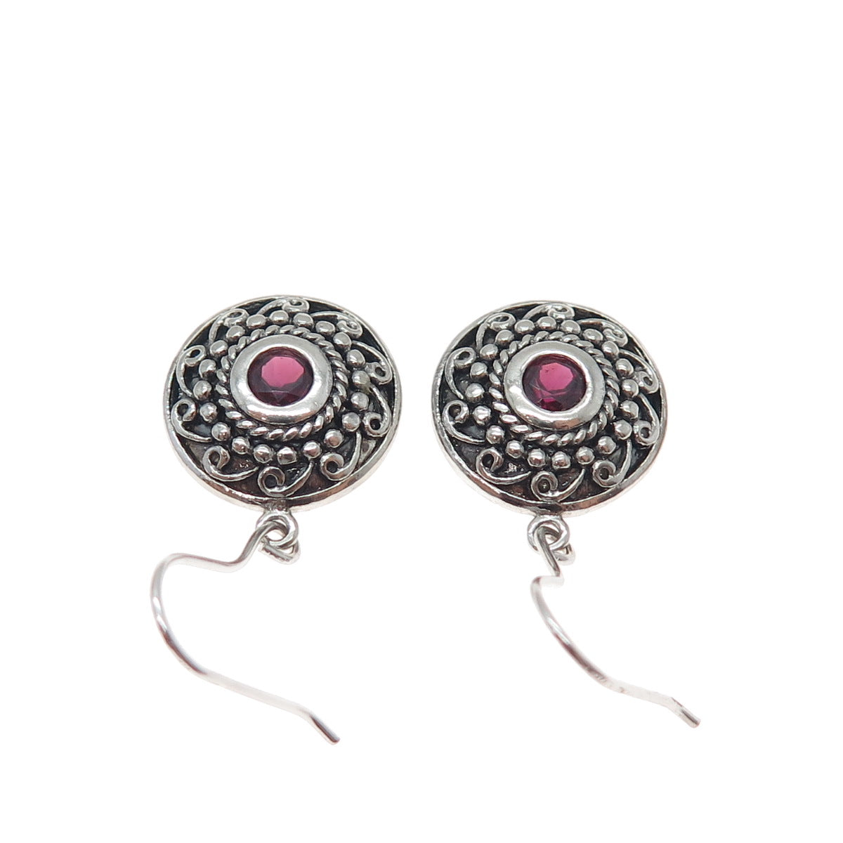 925 Sterling Silver Vintage Real Round-Cut Tourmaline Oxidized Dangle Earrings